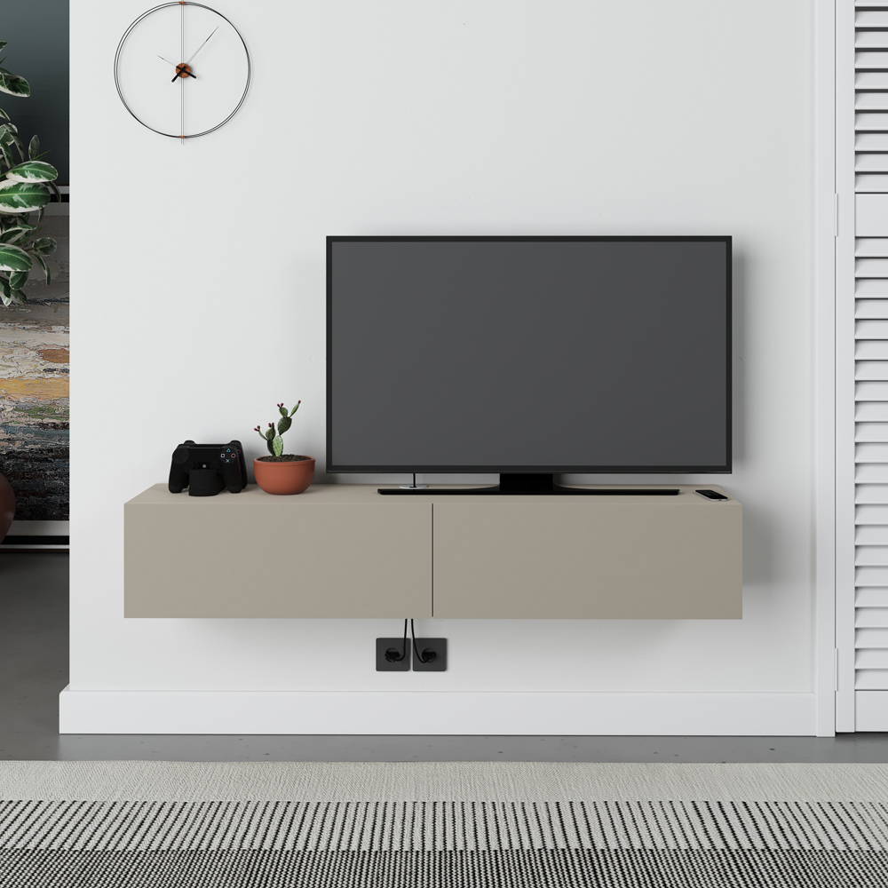 Decortie Francy 2 Door Sandstone Modern Wall Mounted TV Unit Image 4