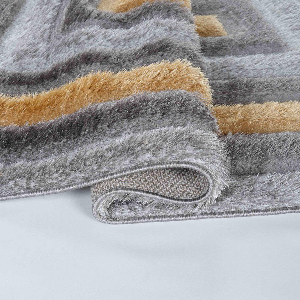 Desire Rug Modern Ochre Bordered Shimmer Soft Shaggy Area Rug 60 x 220cm Image 3