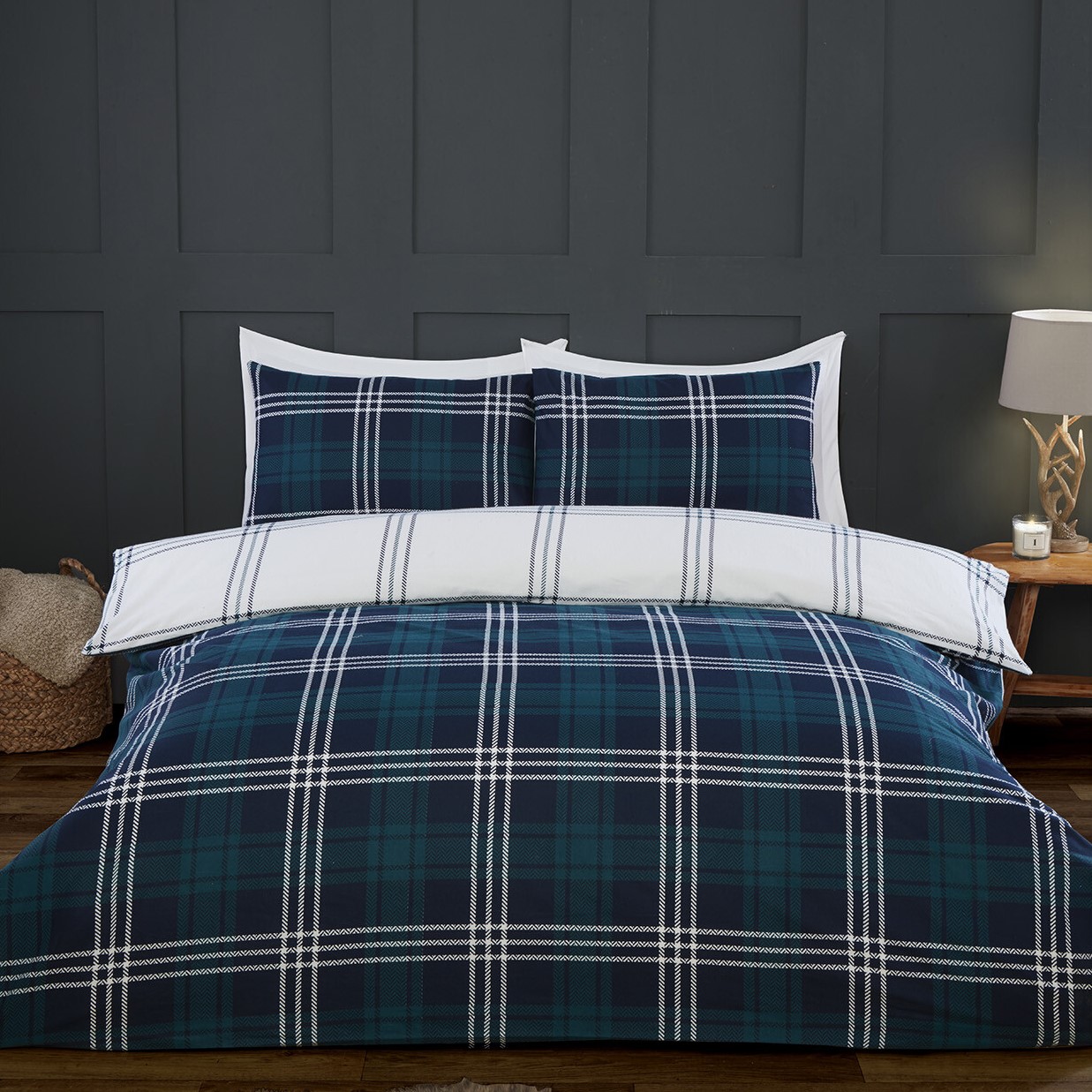 Kirkland Check Duvet Cover and Pillowcase Set - Navy / Double Image 1