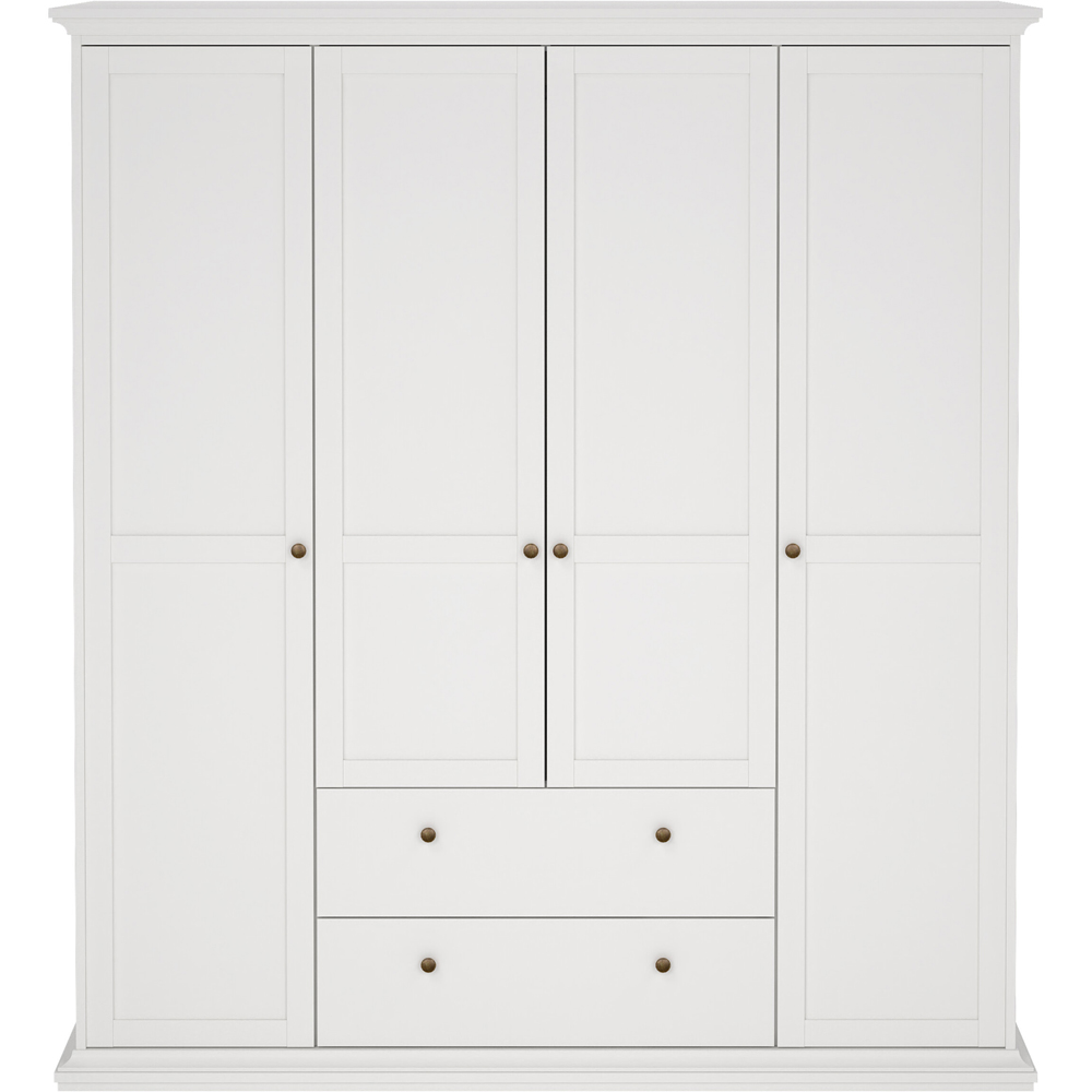 Florence Paris 4 Door 2 Drawer White Wardrobe Image 3
