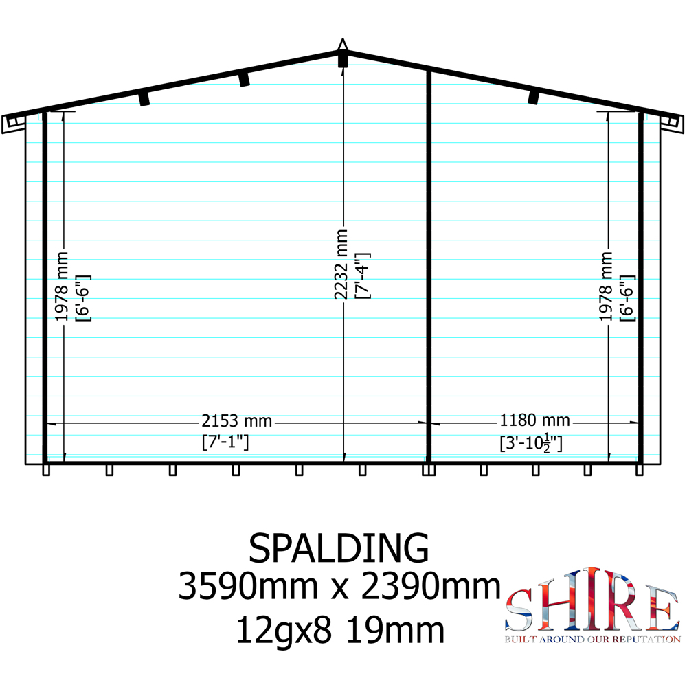 Shire Spalding 12 x 8ft Dual-Purpose Apex Garden Log Cabin with Integral Storage Image 7