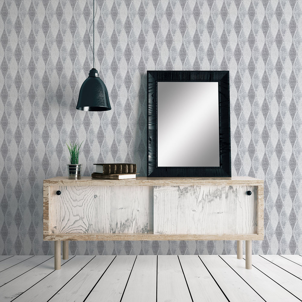 Galerie Nordic Elements Leaf Silver and Grey Wallpaper Image 2