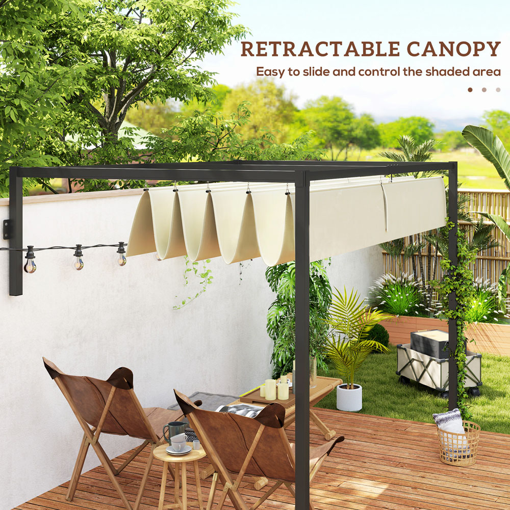 Outsunny 2 x 3m Khaki Wall Mounted Pergola with Retractable Roof Image 5