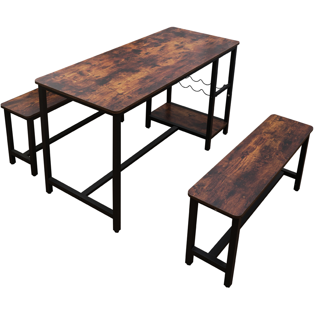 Abrihome 4 Seater Outdoor Dining Bench Set with Shelf and Wine Rack Brown Image 2