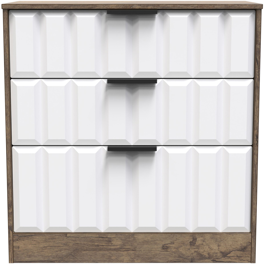 Crowndale New York 3 Drawer White Matt and Vintage Oak Deep Chest of Drawers Ready Assembled Image 3