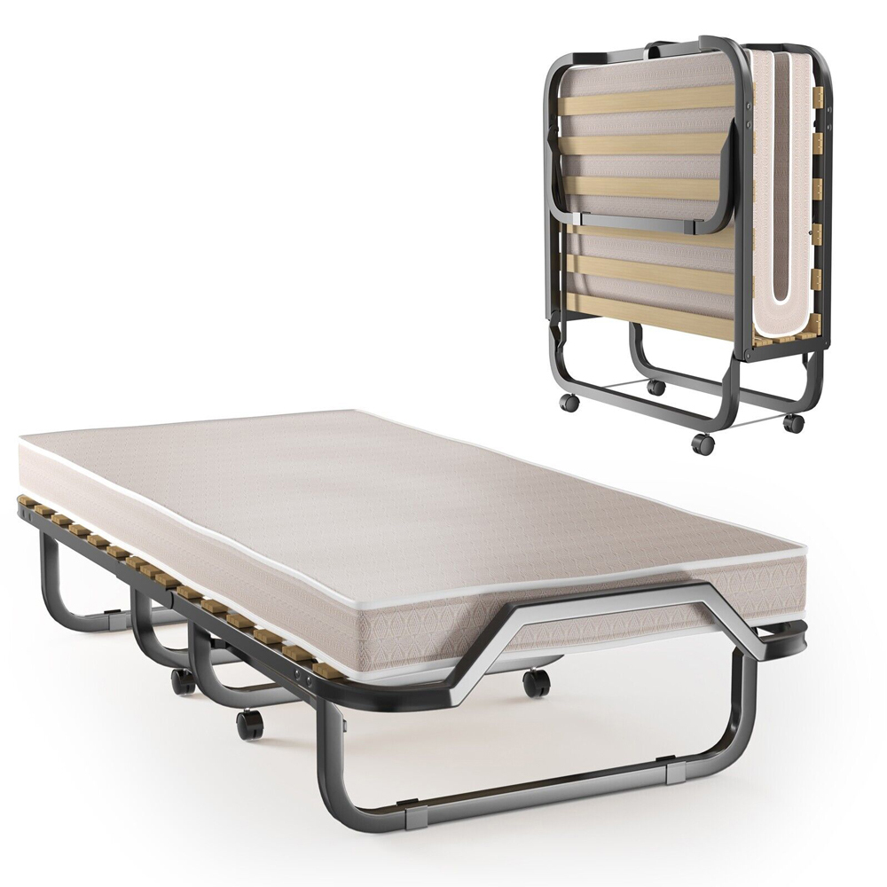 Costway Single White Folding Bed with Memory Foam Mattress Image 2