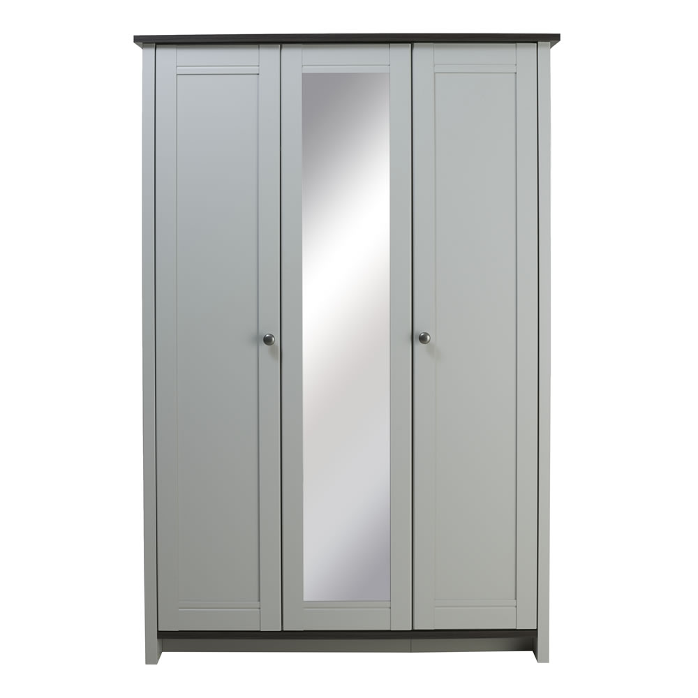 Clovelly 3 Door Grey and Dark Oak Effect Mirrored Wardrobe Image 1