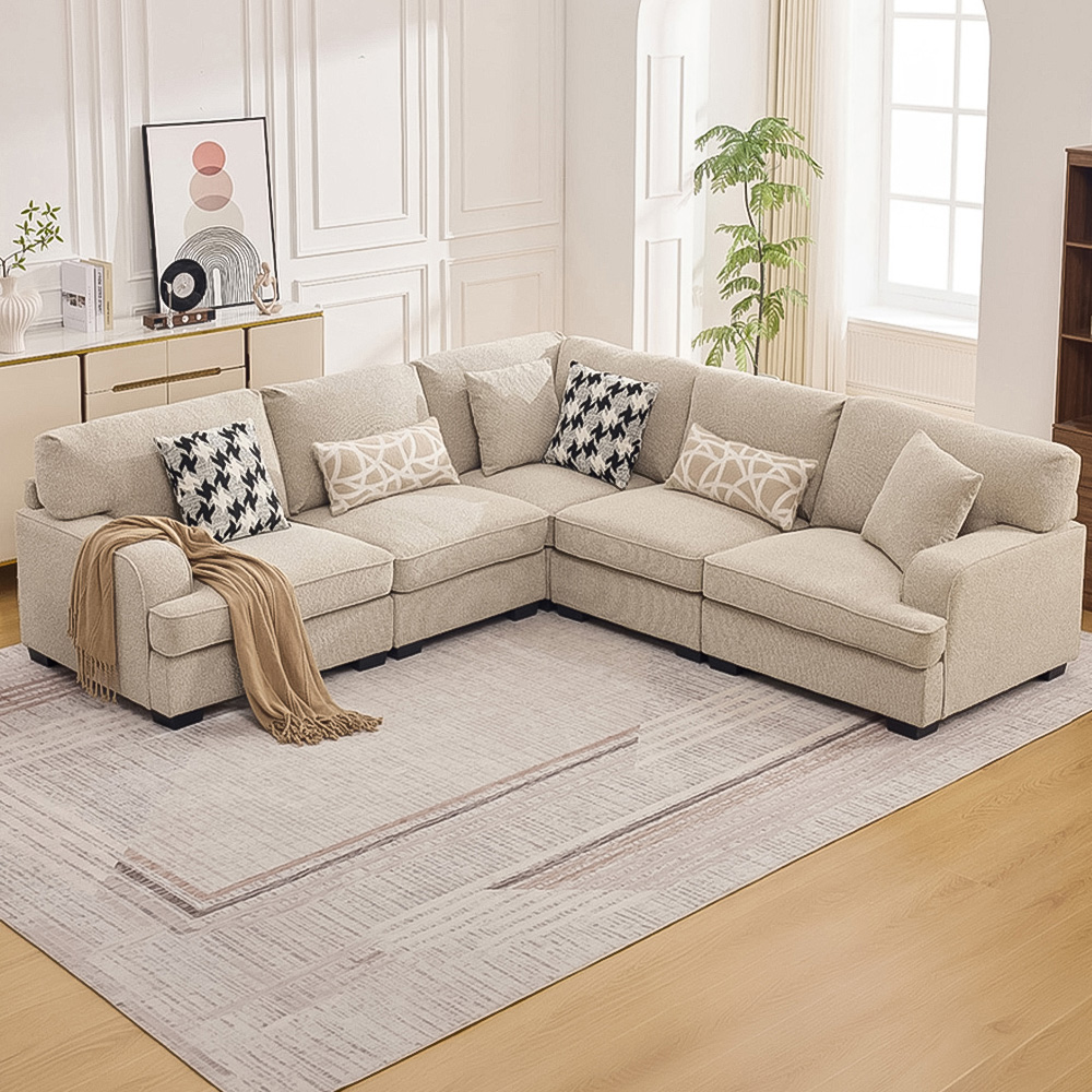 Chester L-Shaped Corner Sofa Beige Image 1