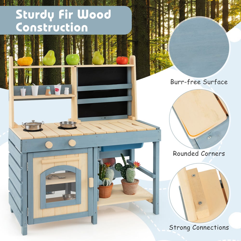 Costway 2-in-1 Kids Outdoor Mud Kitchen with Metal Baskets and Storage Bag Image 7