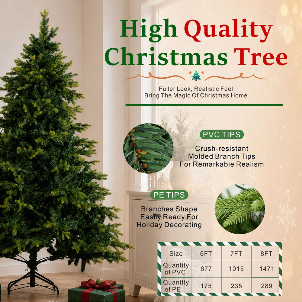 Abrihome Green Artificial Christmas Tree with 1250 Mixed Tips 7ft Image 7