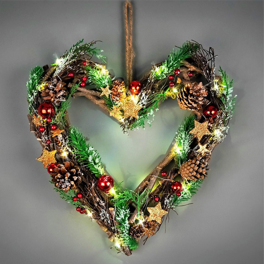 Shatchi Red and Brown LED Twig Hanging Heart 35cm Image 2