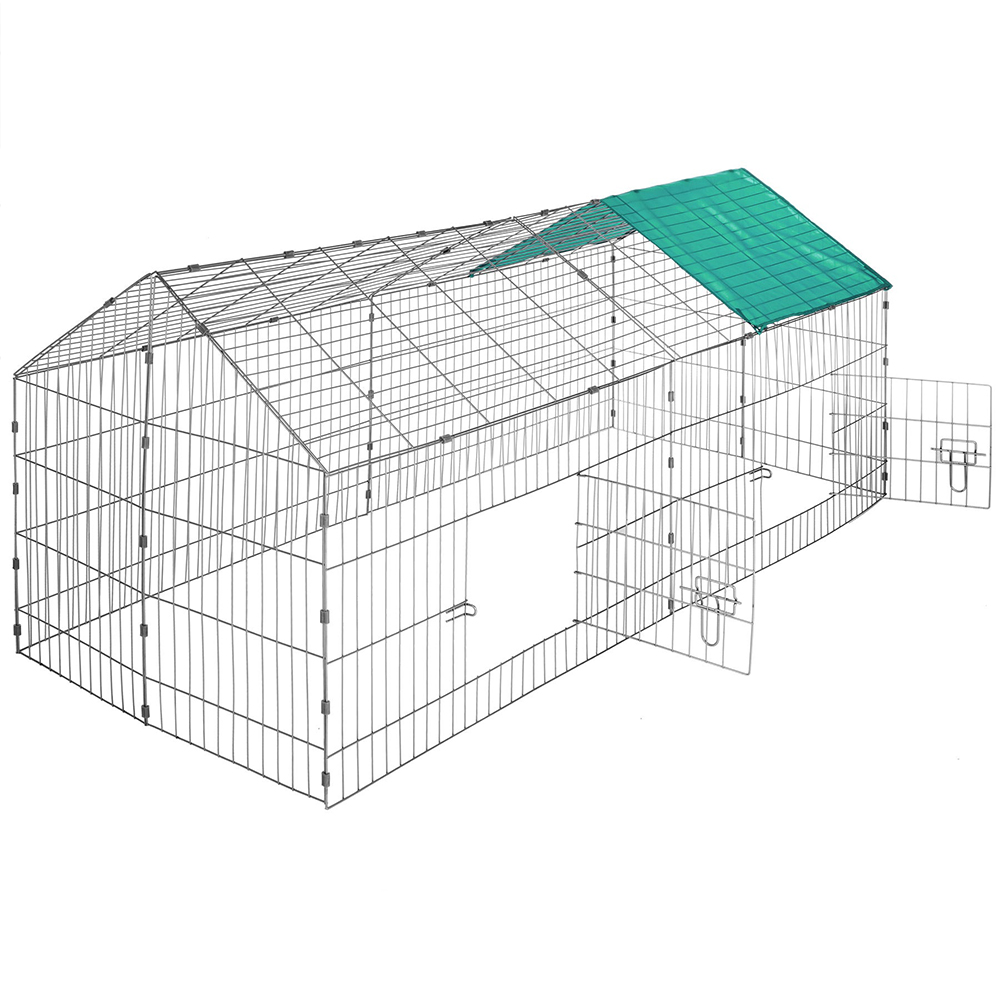 tectake Green Rabbit Run Hutch with Sunshade 180 x 75 x 75cm Image 1