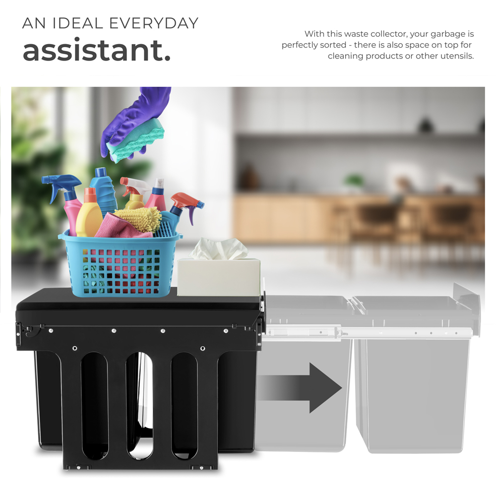 Tectake Ashlyn 2 Compartment Black Telescopic Waste Collector 30L Image 5