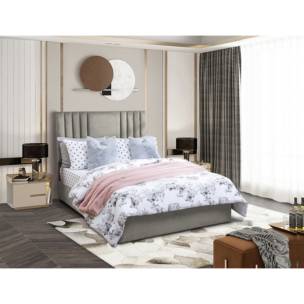 Eleganza Home Dreamer Super King Size Grey Plush Divan Bed with Lined Headboard Image 2