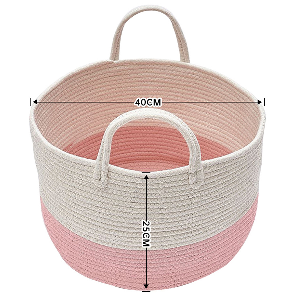 Living and Home Kids Pink Woven Storage Basket with Pom Pom Image 6