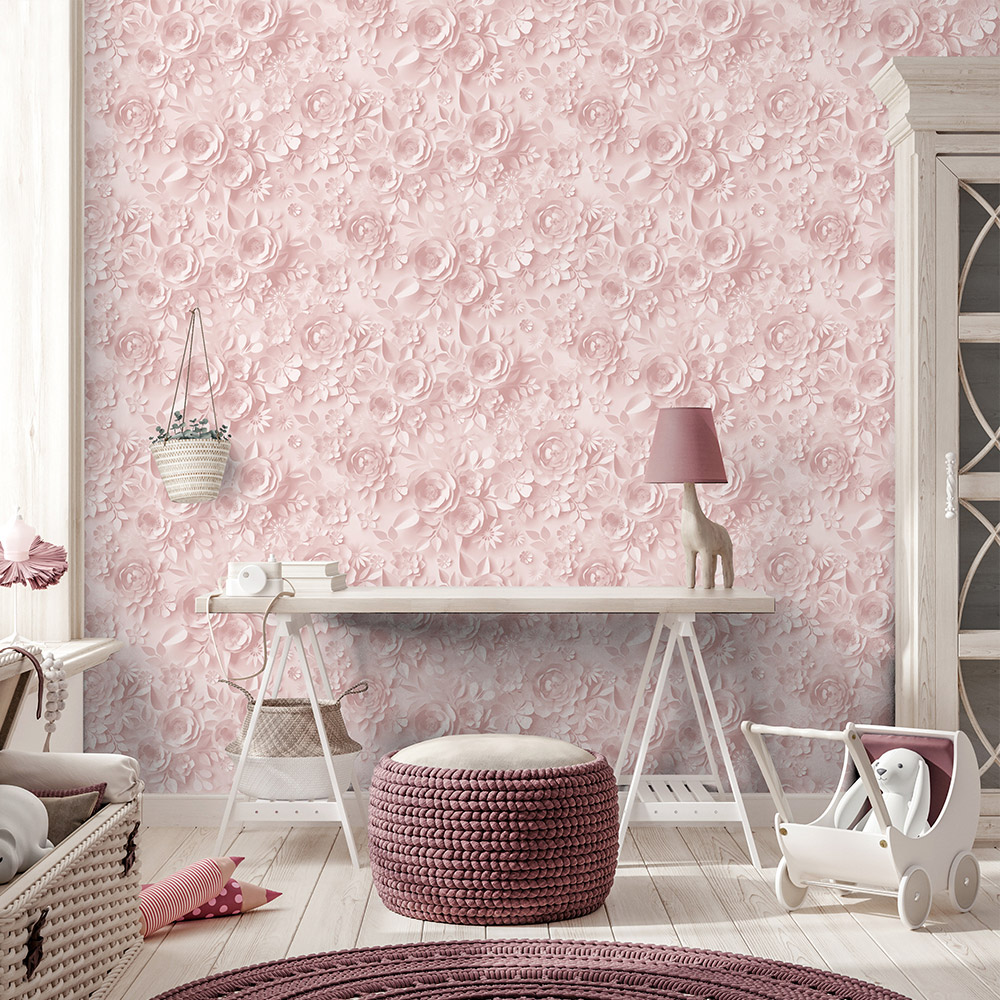 Muriva Origami Flowers Pink Wallpaper Image 2