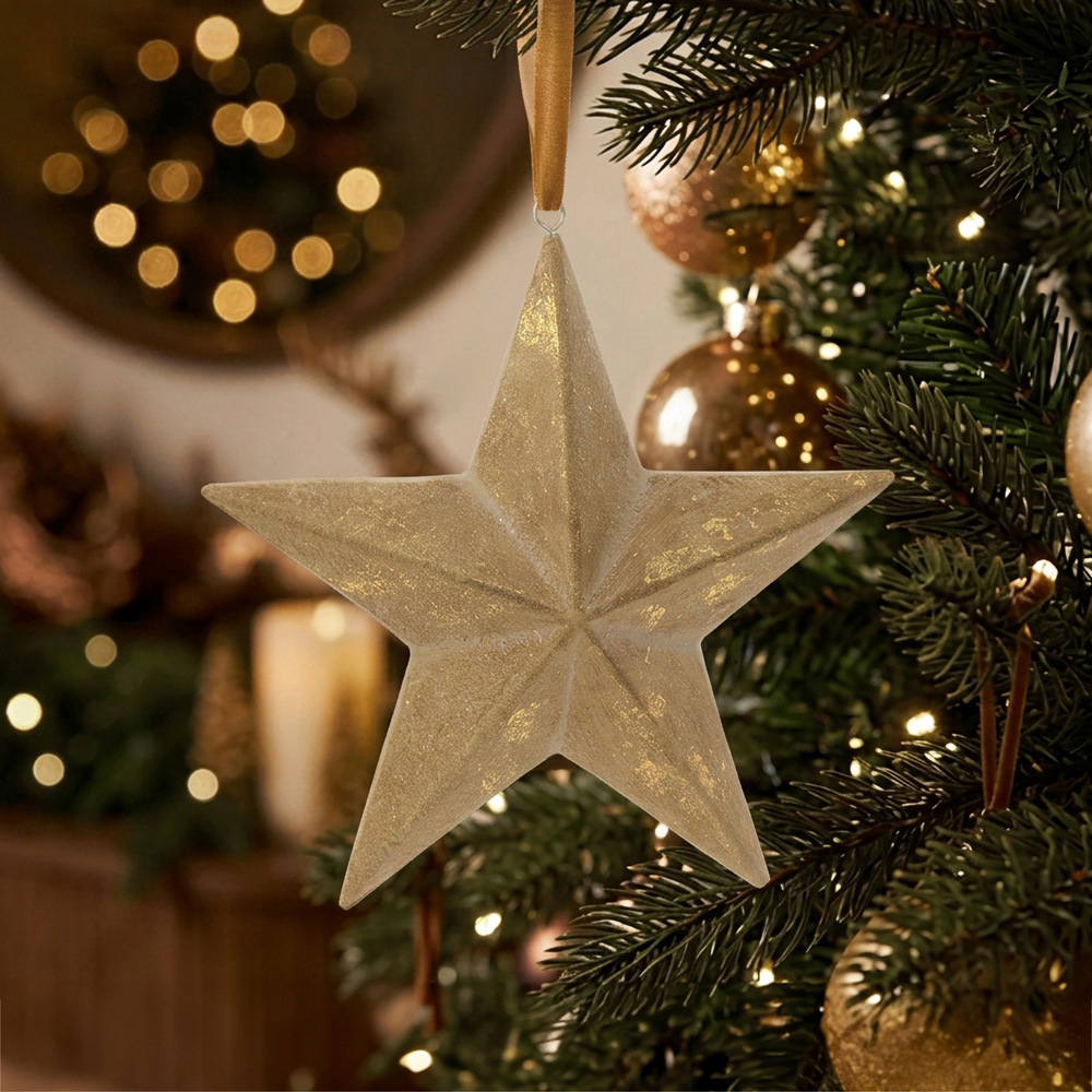 Wooden Finish Star Hanging Decoration Natural Image 2