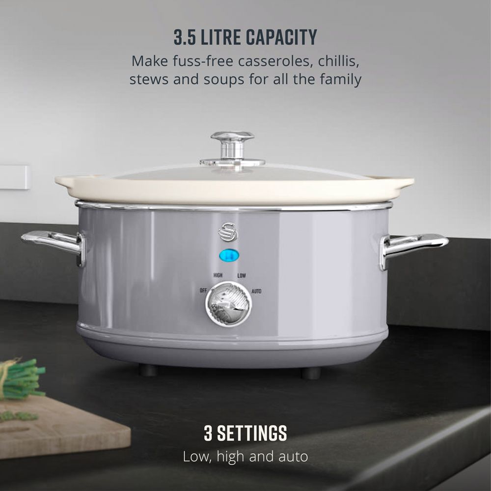 Swan SF17021GRN Retro Grey 3.5L Slow Cooker Image 3