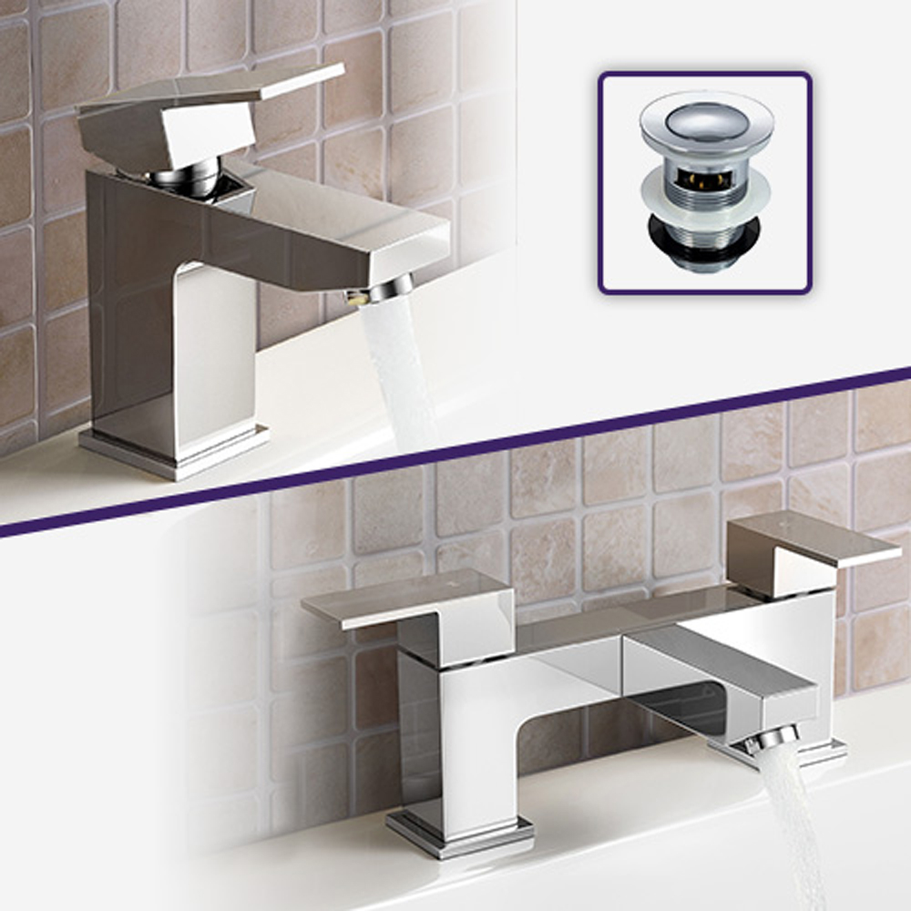 Nes Home Leon Chrome Bath Filler Mixer and Basin Mixer Tap with Waste Image 4