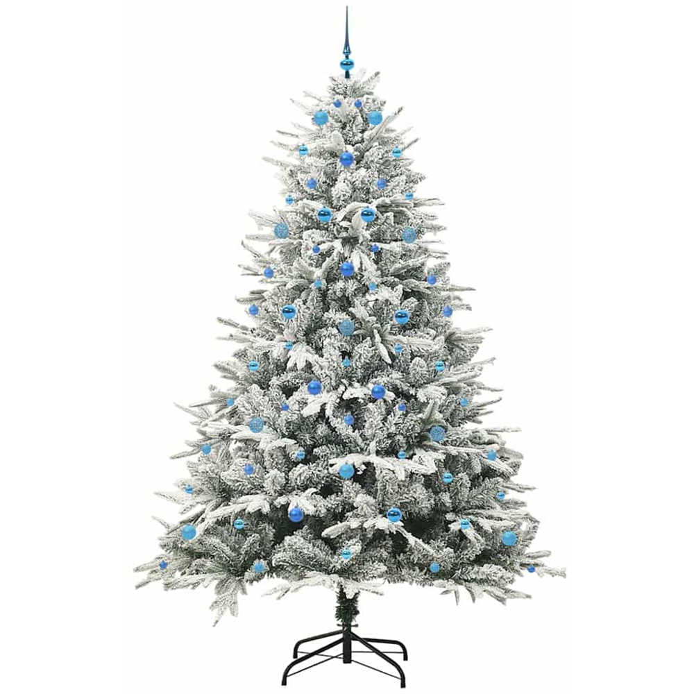 vidaXL 300 LED Pre-Lit Blue Baubles Green Artificial Snow Flocked Christmas Tree 8ft Image 4