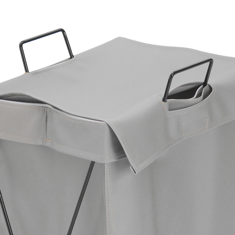 Living and Home Grey Metal Frame PU Leather Collapsible Laundry Basket with Lid Image 6