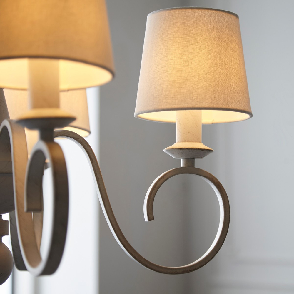 Merano Foligno Distressed White Multi Arm Vintage White Fabric Pendant Ceiling Light Image 6