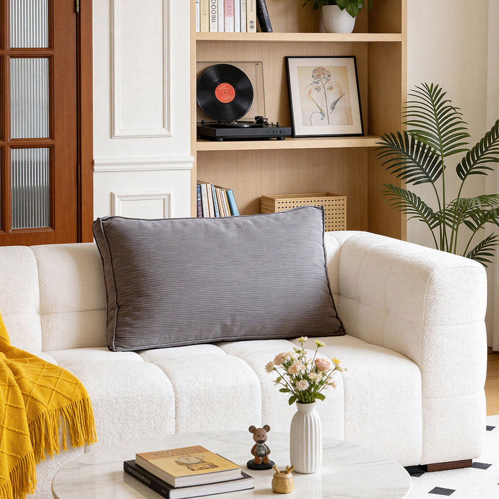 Living and Home Dark Grey Soft Corduroy Cushion 53 x 80cm Image 2