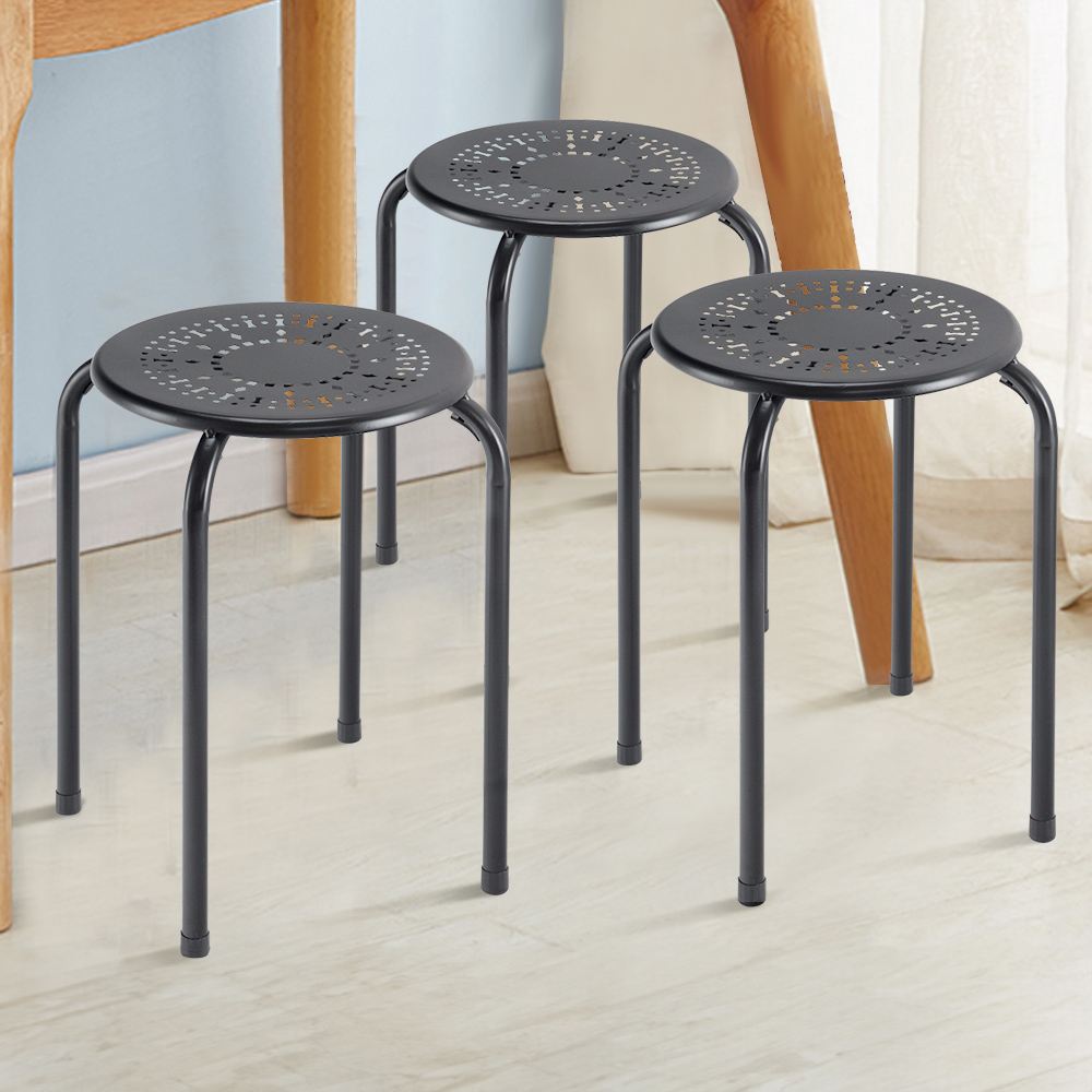 Costway Black Set of 6 Round Metal Stool Image 1