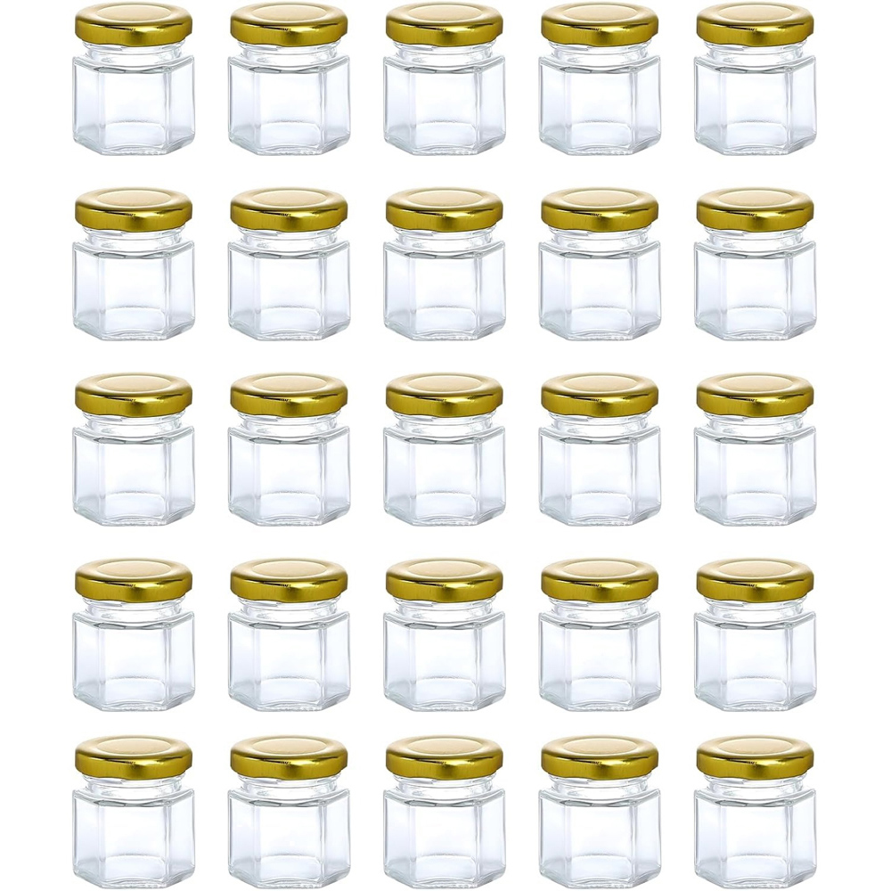 ATEK Clear Mini Hexagonal Glass Jar with Gold Lids 45ml 30 Pack Image 2