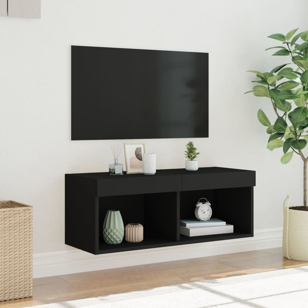 vidaXL 2 Shelf Black Wall Mounted LED TV Cabinet Image 8
