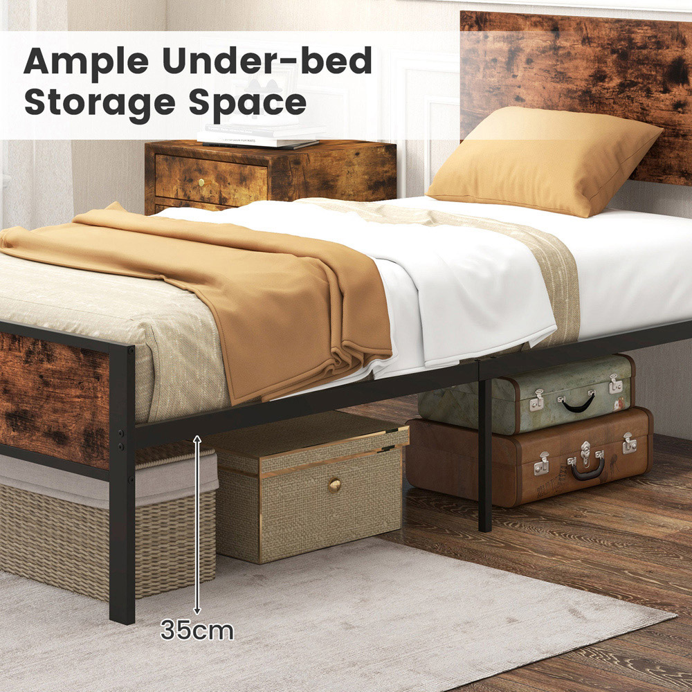Costway Single Brown Metal Platform Bed with Headboard and Footboard Image 6
