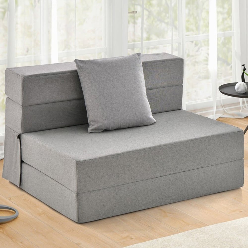 Costway Single Light Grey Tri Fold Sofa Bed with Pillow Image 1