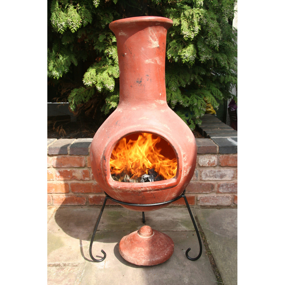Gardeco Colima Extra Large Red Mexican Chimenea with Stand and Lid Image 3