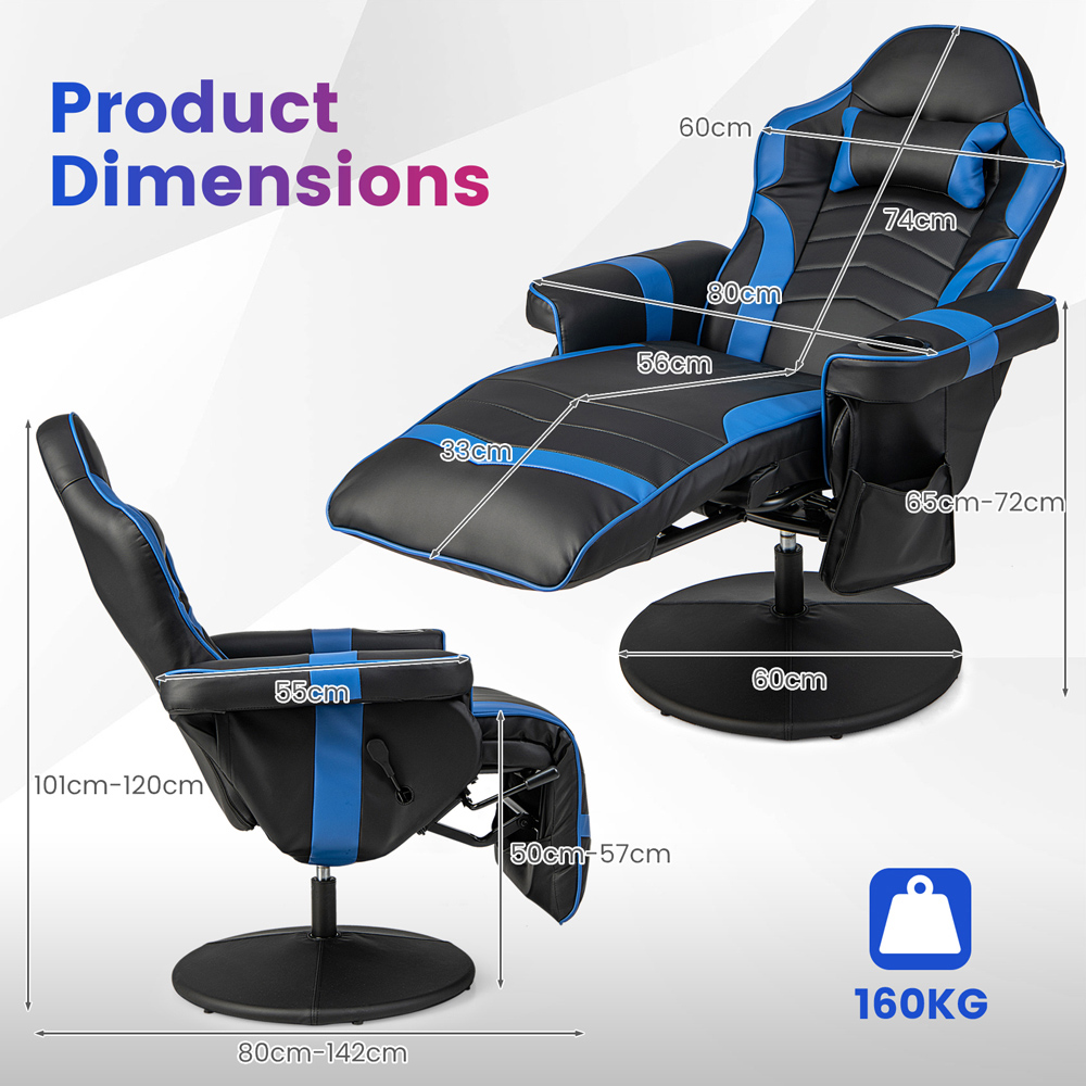 Costway Blue Electric Massage Gaming Chair with Cup Holder Image 9