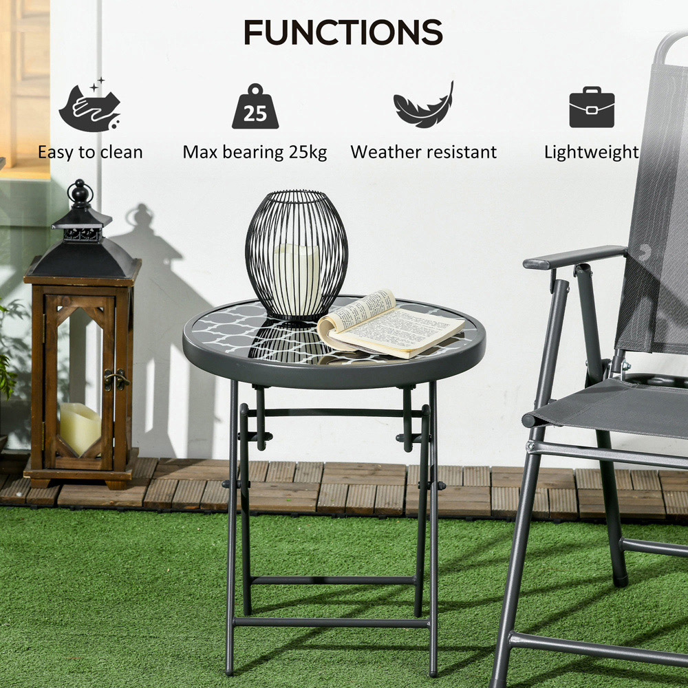 Outsunny Black Glass Top Round Foldable Garden Table Image 4