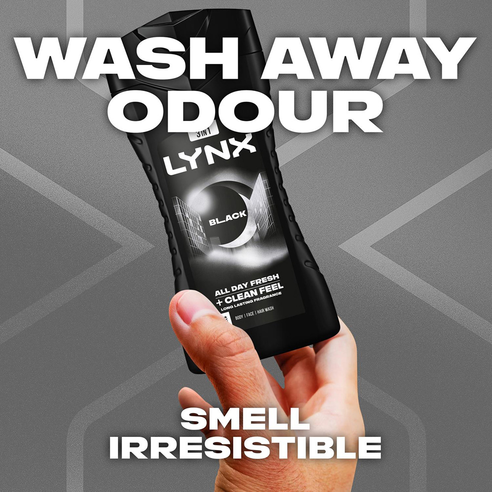 Lynx Black 12H Refreshing Frozen Pear and Cedarwood Men's Shower Gel 225ml 30 Pack Image 4