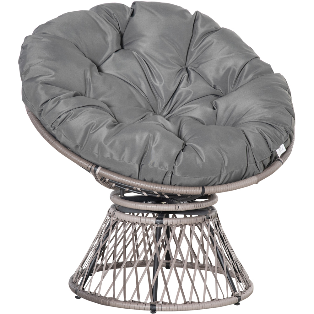 Outsunny Grey 360° Swivel Rattan Chair with Padded Cushion Image 2