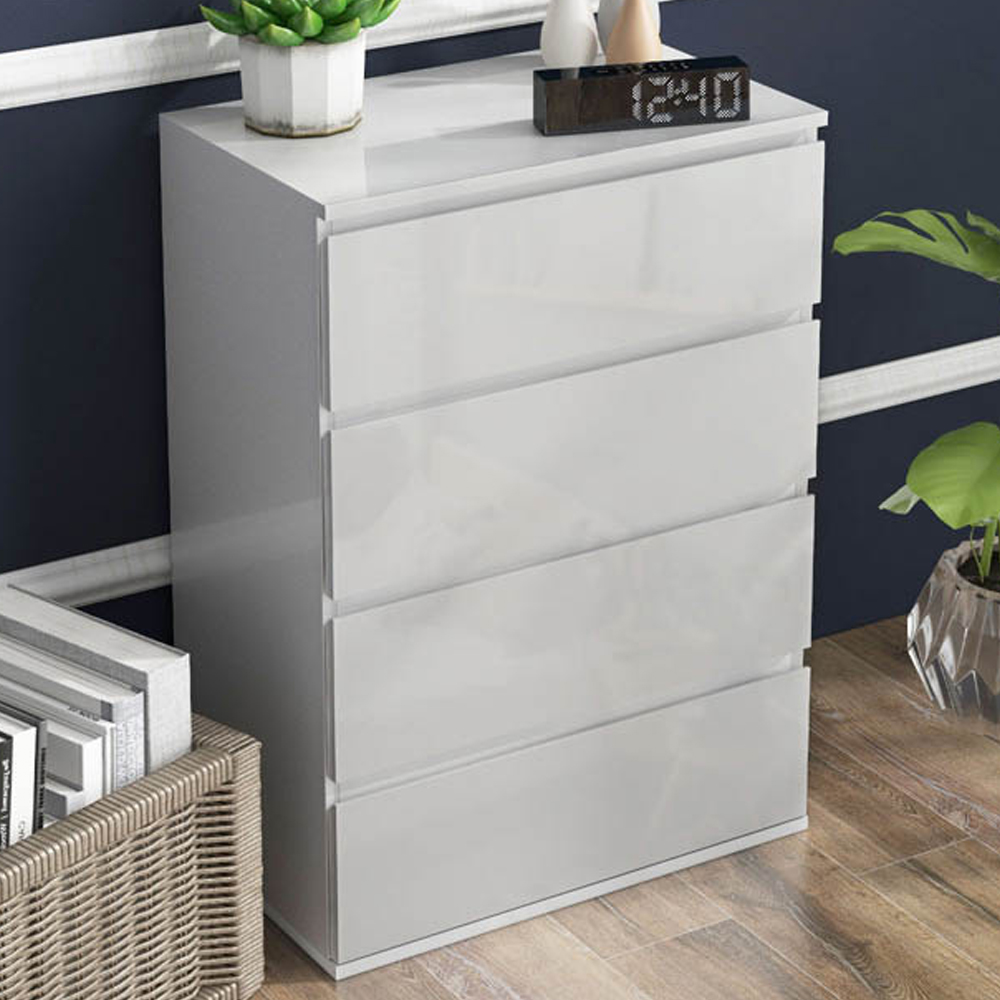 Portland 4 Drawer High Gloss White Chest of Drawers Image 1