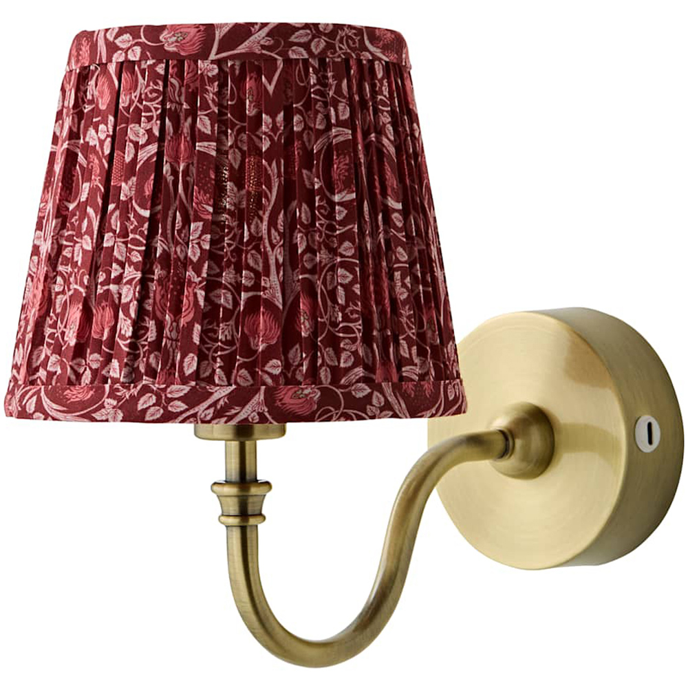 ValueLights Lowe Burgundy Floral Pleated Shade Gold Rechargeable Wall Light with Bulb Image 1