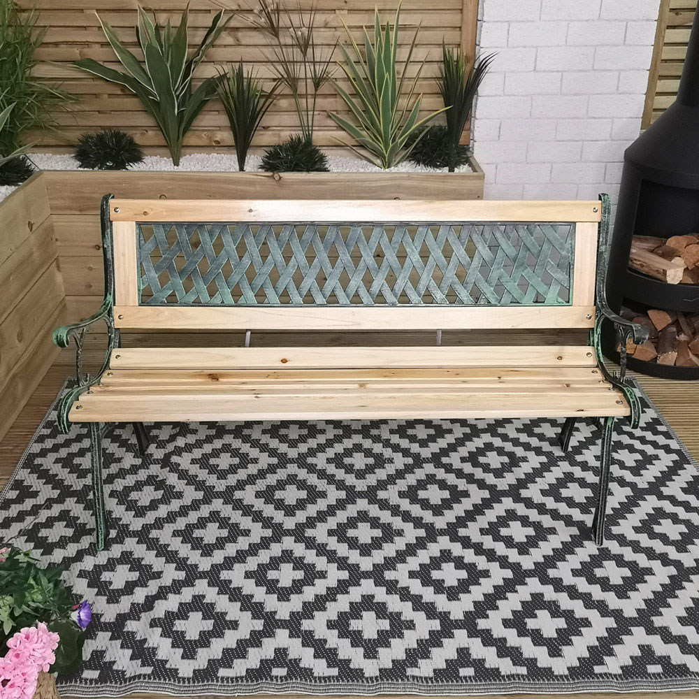 Samuel Alexander Cast Iron Lattice Wooden Garden Bench Image 2