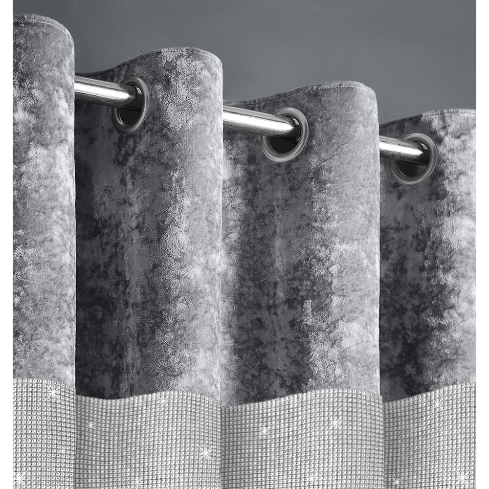 Intimates Silver Crushed Velvet Diamante Fully Lined Ring Top Curtains 117 x 137cm Image 2