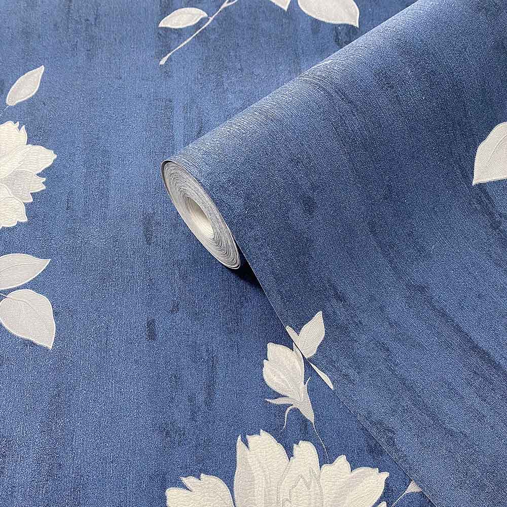 Muriva Darcy James Oleana Floral Blue Wallpaper Image 2
