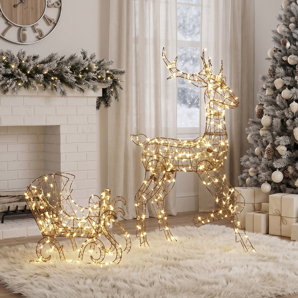 Outsunny 175 Warm White LED 2-Piece Reindeer and Sleigh Set Outdoor Christmas Decoration Image 5