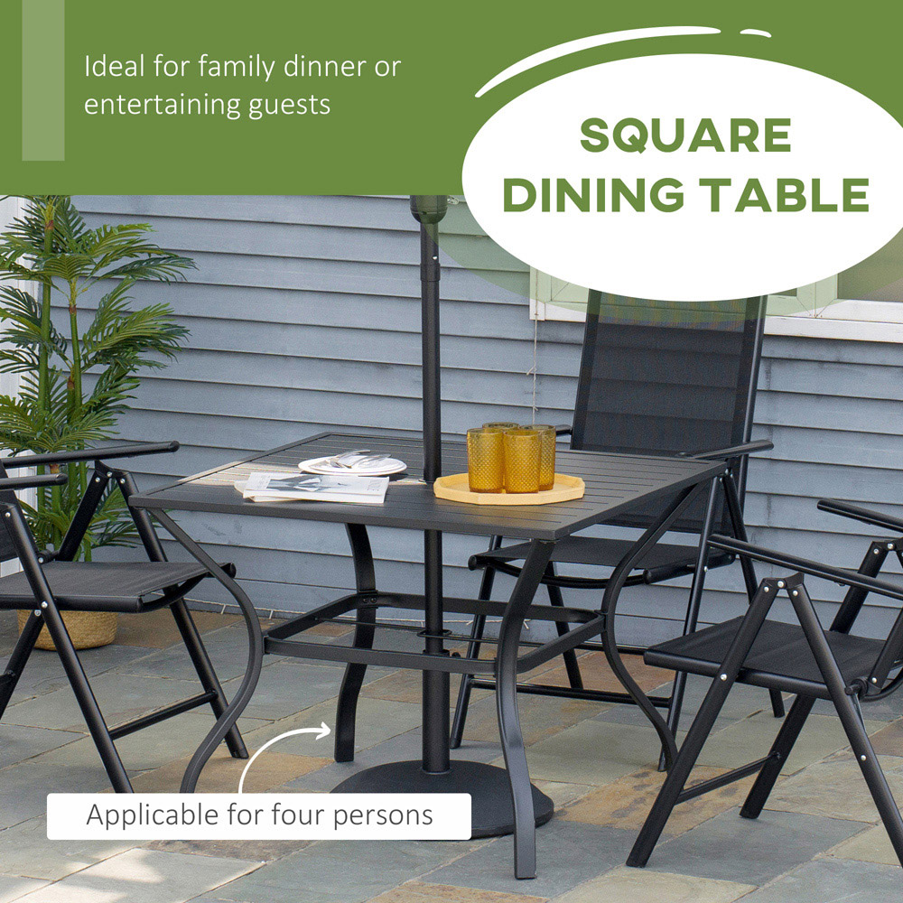 Outsunny 4 Seater Slatted Metal Plate Top Garden Dining Table Black Image 4
