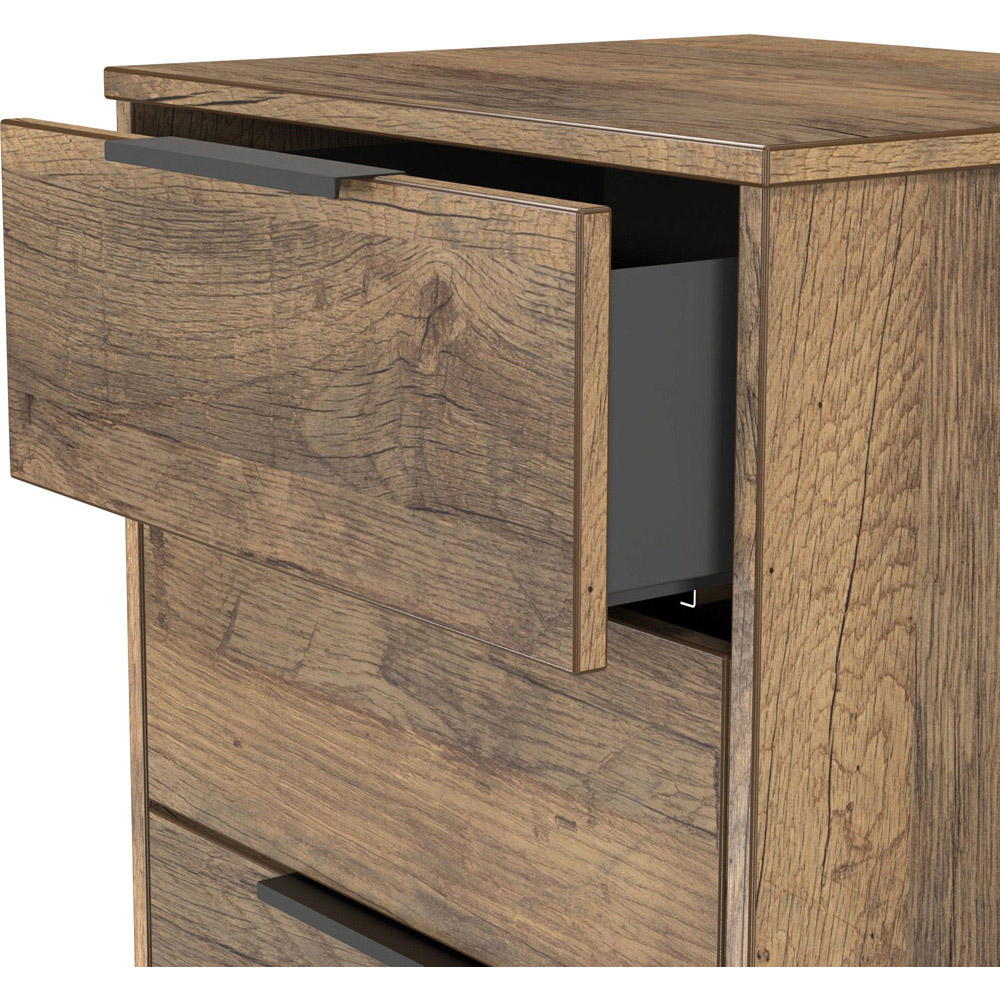 Crowndale Hong Kong 5 Drawer Vintage Oak Tall Bedside Cabinet Ready Assembled Image 6