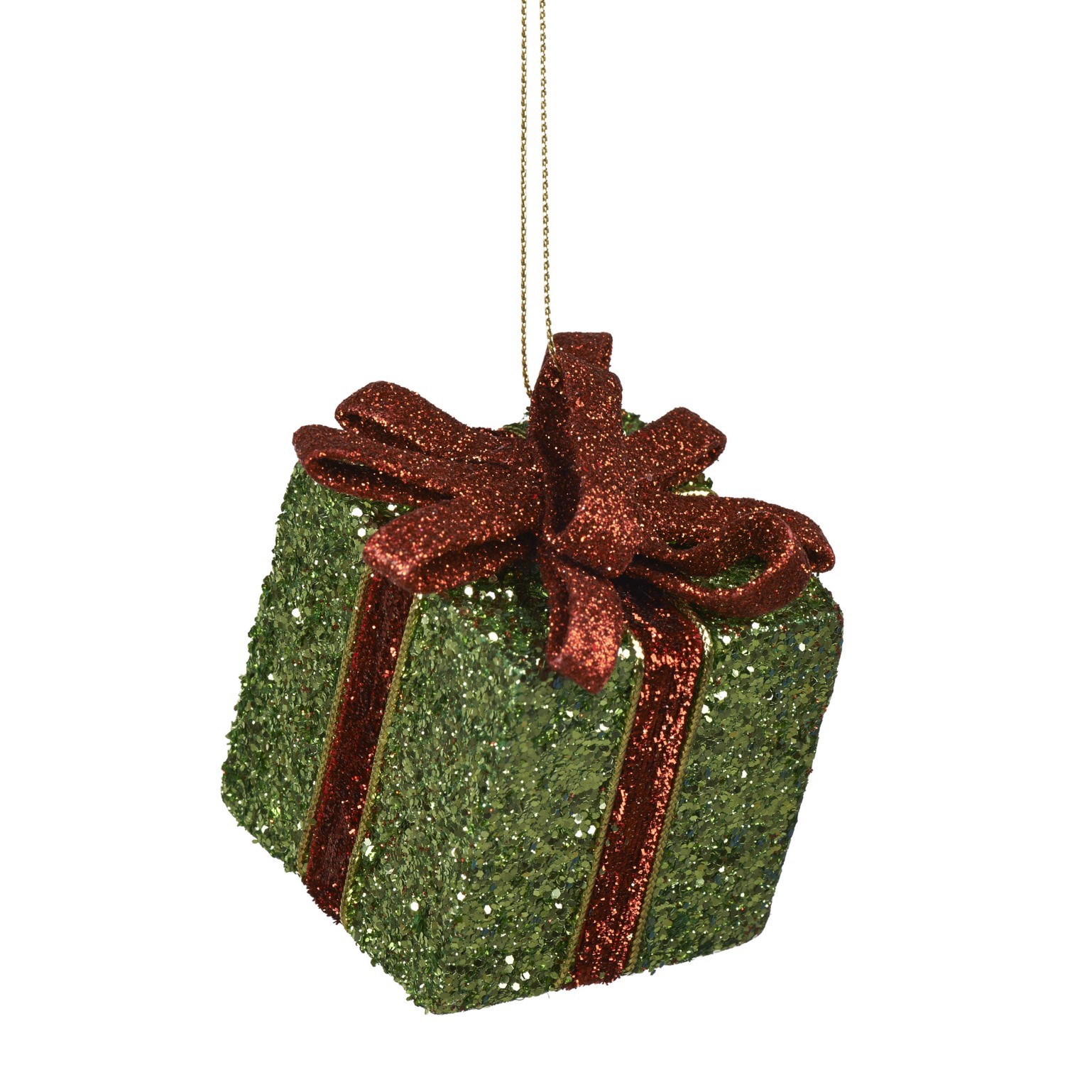 Single Royal Emerald Christmas Present Bauble in Assorted Style Image 2