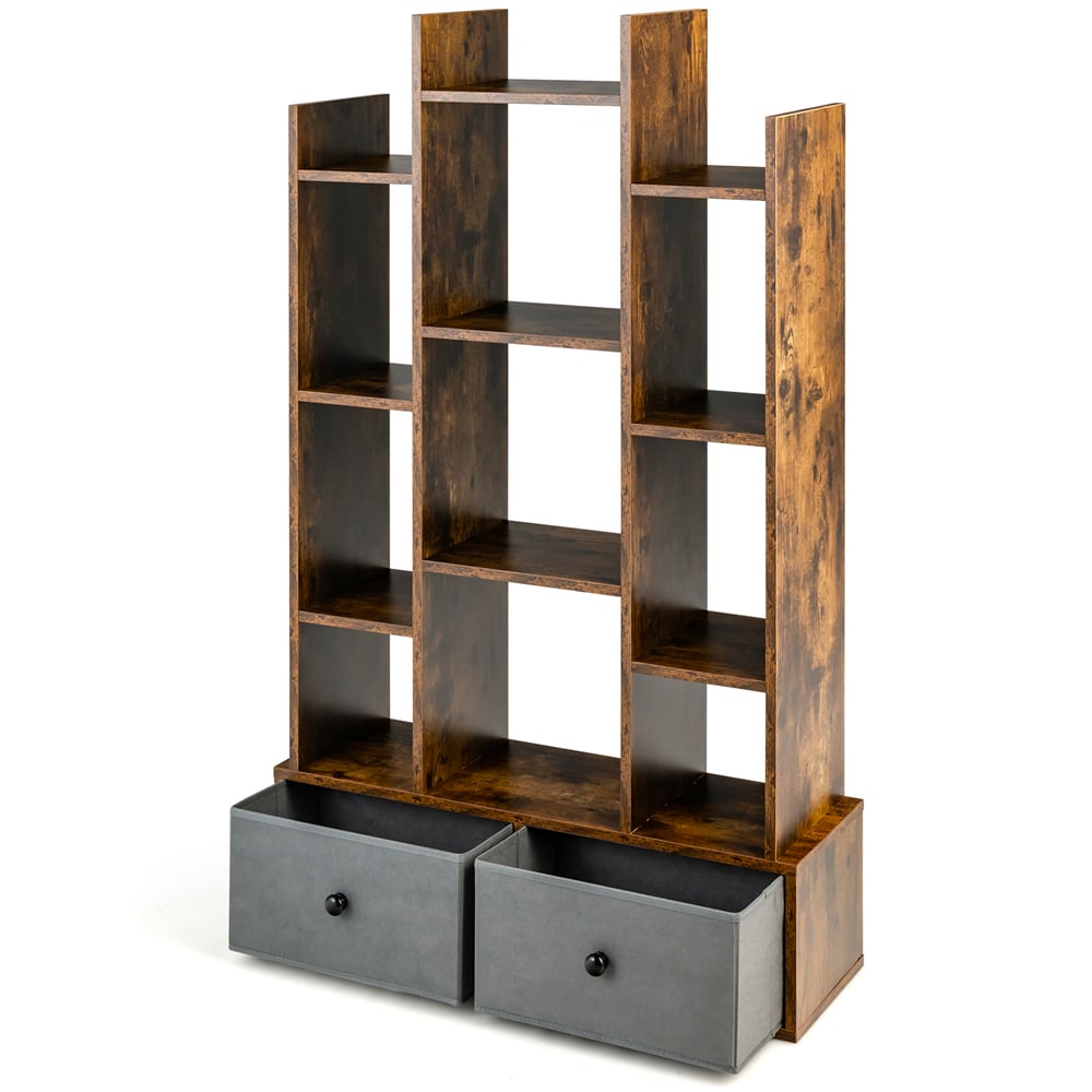 Costway 2 Drawer 12 Shelf Brown Bookcase Image 2