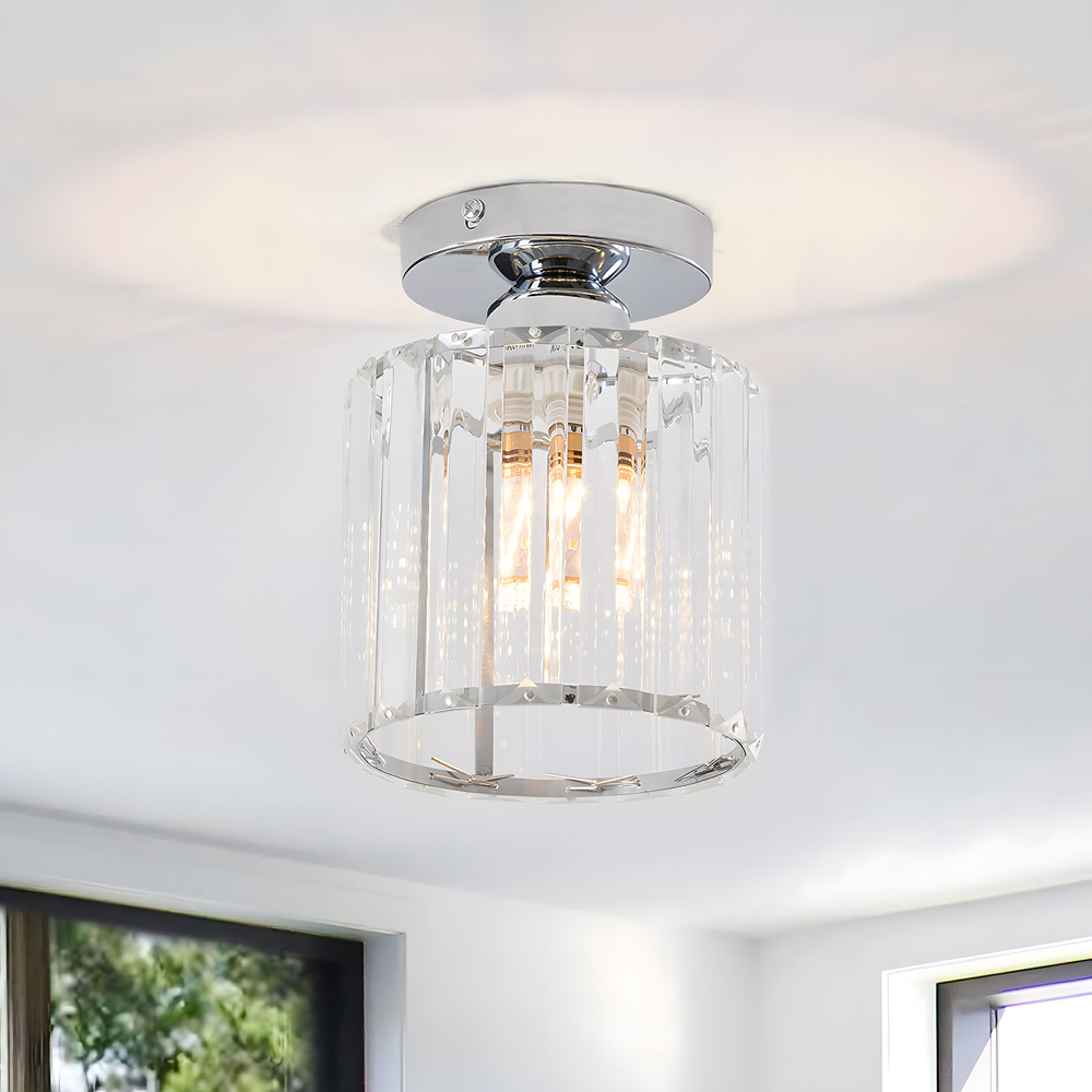 Living and Home Chrome Crystal E27 Ceiling Light Image 7