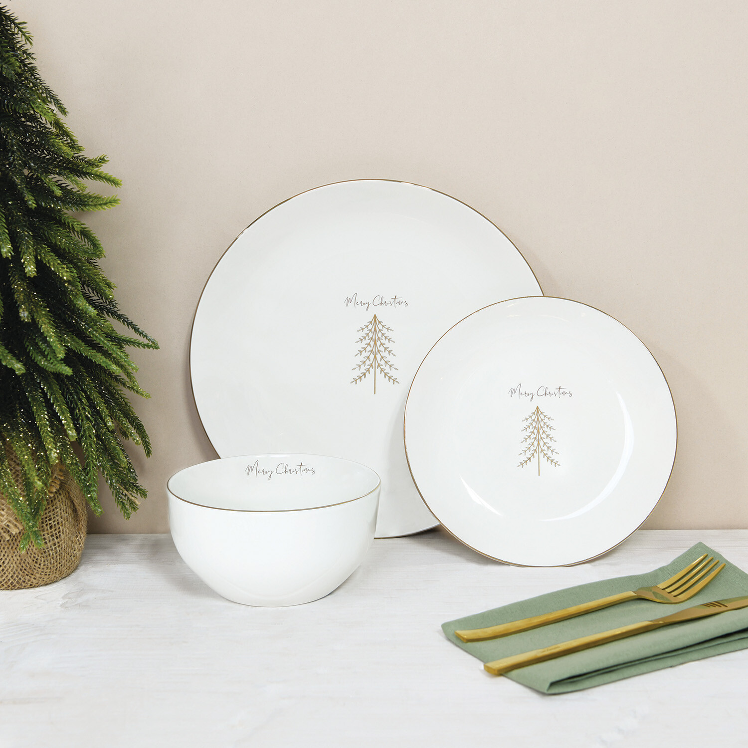 12 Piece Pine Dinner Set Gold - Gold Image 2
