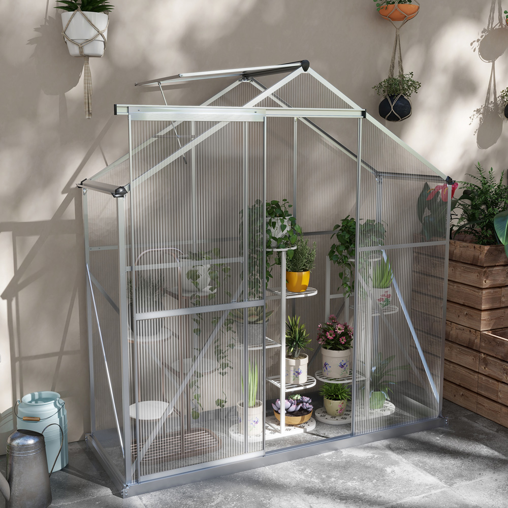 Outsunny 6 x 2.5ft Silver Aluminium Polycarbonate Greenhouse Image 2